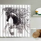 Черно-белая креативная занавеска для душа с рисунком лошади, единорога, птицы, декоративная занавеска с животными для ванной комнаты, затемняющий водонепроницаемый экран