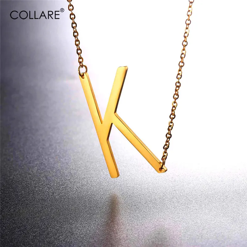 

Collare Choker Statement Necklace Gold/Black Color Stainless Steel Letter K Necklace Women Fashion Alfabet Initial Jewelry N013