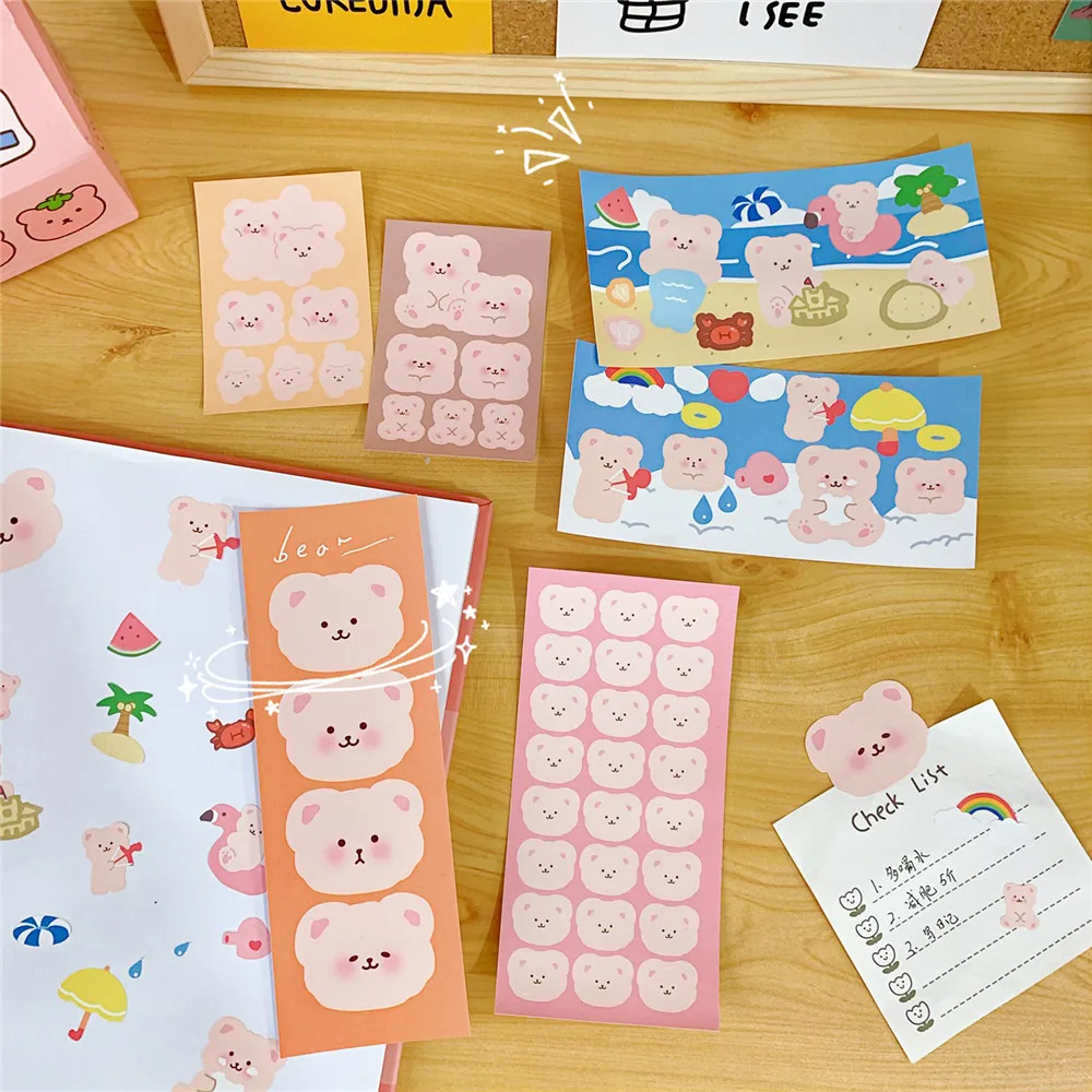 6 листов милый розовый медведь серии наклейки для скрапбукинга DIY альбом дневник