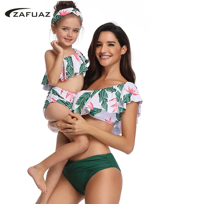 Купальник с оборками для мамы и ребенка купальник из двух предметов винтажным