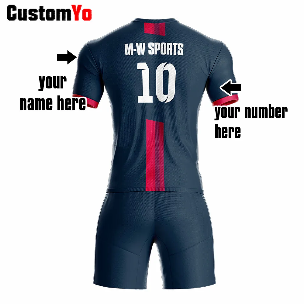 Футбольная Униформа с логотипом команды синяя футболка без рисунка|Наборы для