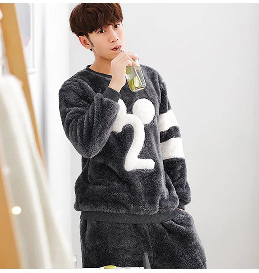 man pajamas6 Зимняя мужская Милая мультяшная Пижама для костюмированной вечеринки, парные плотные теплые фланелевые пижамные комплекты с капюшоном для женщин, бархатные пижамы с длинным рукавом kiguru - Цвет: man pajamas6