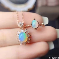 fine jewelry 925 pure silver inset with natural gem womens luxury lovely oval white opal pendant adjustable ring set support de