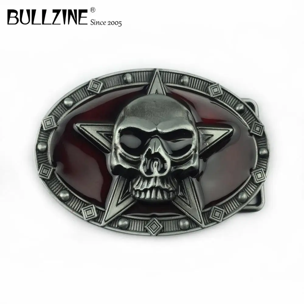 Оптовая продажа пряжка Bullzine из цинкового сплава с красным эмалированным черепом
