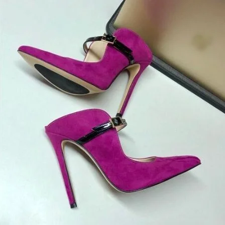 

Elgant Purple Pink High Heel Pumps Slip-On Shallow Cut Straps High Heel Mules Pointed Toe Stiletto Heels Dress Women Customized