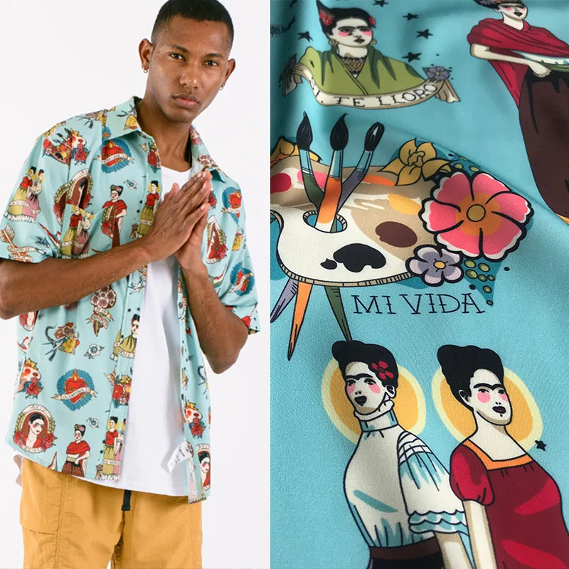 

148 см в ширину с принтом стрейч метр атласной ткани печатных стрейч атласной ткани платье-футболка собственными руками Сделай Сам ткани опт...