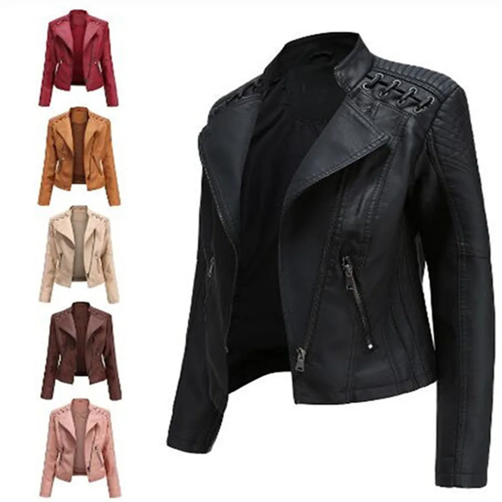 

Spring Autumn Fashion Casual Women's Short Leather Jacket Slim Thin Coat Tops Outwear Parka