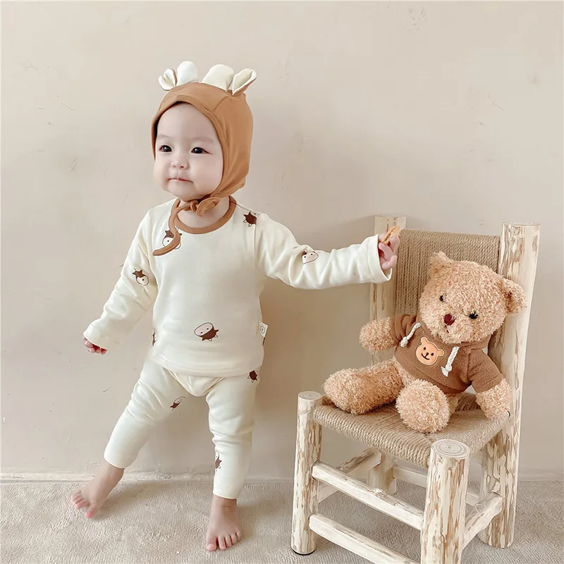 

Menoea Infant Newbron/комплекты одежды с рисунком для мальчиков и девочек весенне-осенняя футболка с длинными рукавами + комплект штанов для ребёнка, ...