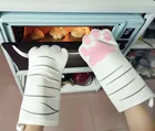 Очаровательные длинные хлопковые перчатки для выпечки с 3d-изображением кошек и лап, термостойкие Нескользящие кухонные перчатки для микроволновки