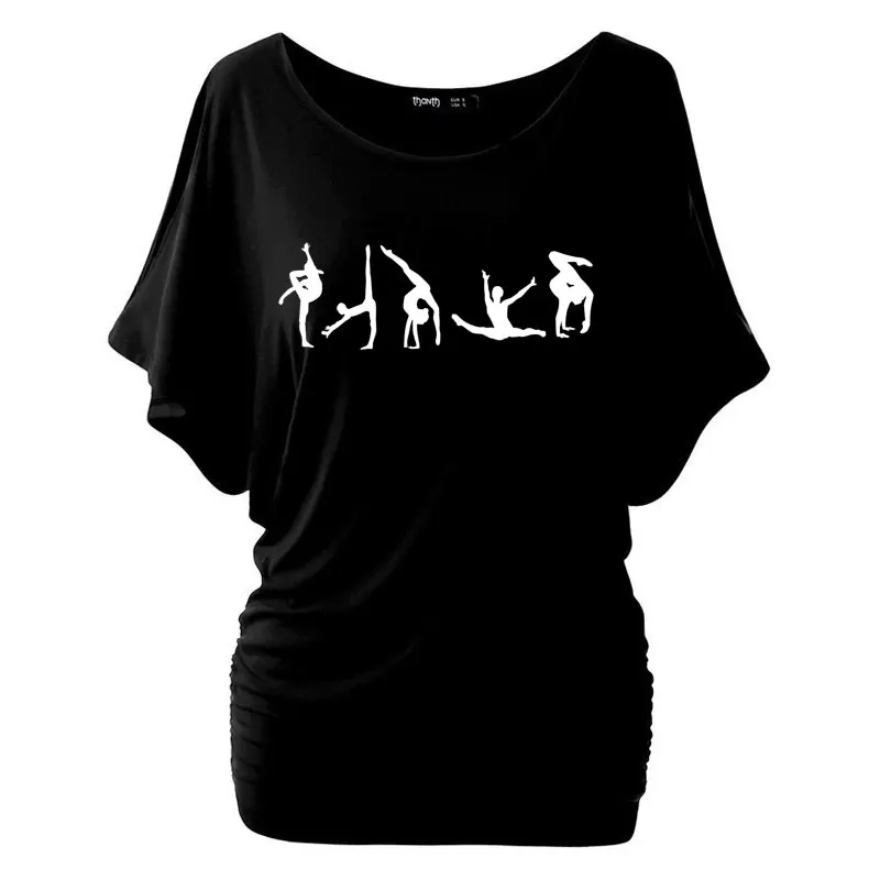 Новинка 2019 футболка с принтом гимнастики позы женская летняя хлопковая Футболка