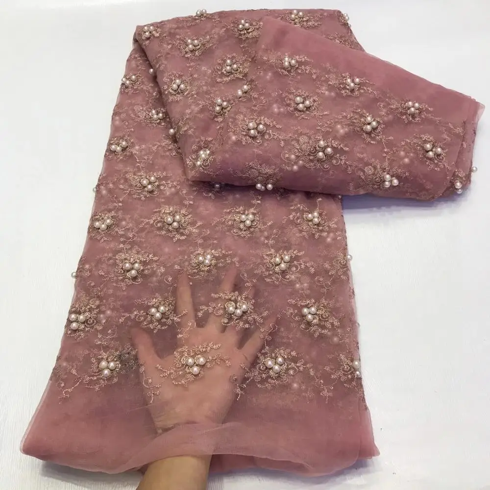 

Madison 2021 High Quality African Lace Fabrics French Net Embroidery Big Beads Tulle Lace Fabric For Nigerian Wedding Dress