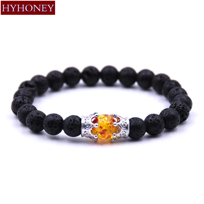 HYHONEY черный Lava натуральный бисер браслет микро проложить CZ Двойные Браслеты с