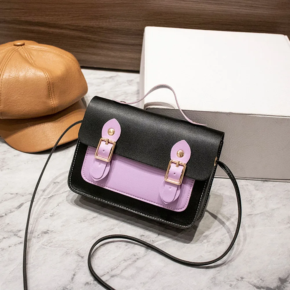 

Portable PU Leather Shoulder Handbag Women Hit Color Street Travel Messenger Bag Fashion Exquisite Shopping Bag