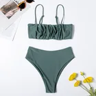 Бикини с высокой талией, однотонный купальник, плиссированные купальники, женский сексуальный комплект бикини, летние купальники со шнурком, бикини, 2021