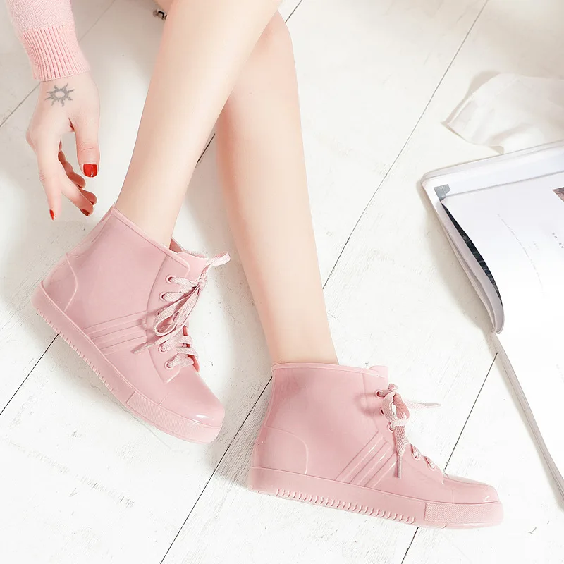 Модные женские водонепроницаемые ботинки Нескользящие низкие корейские