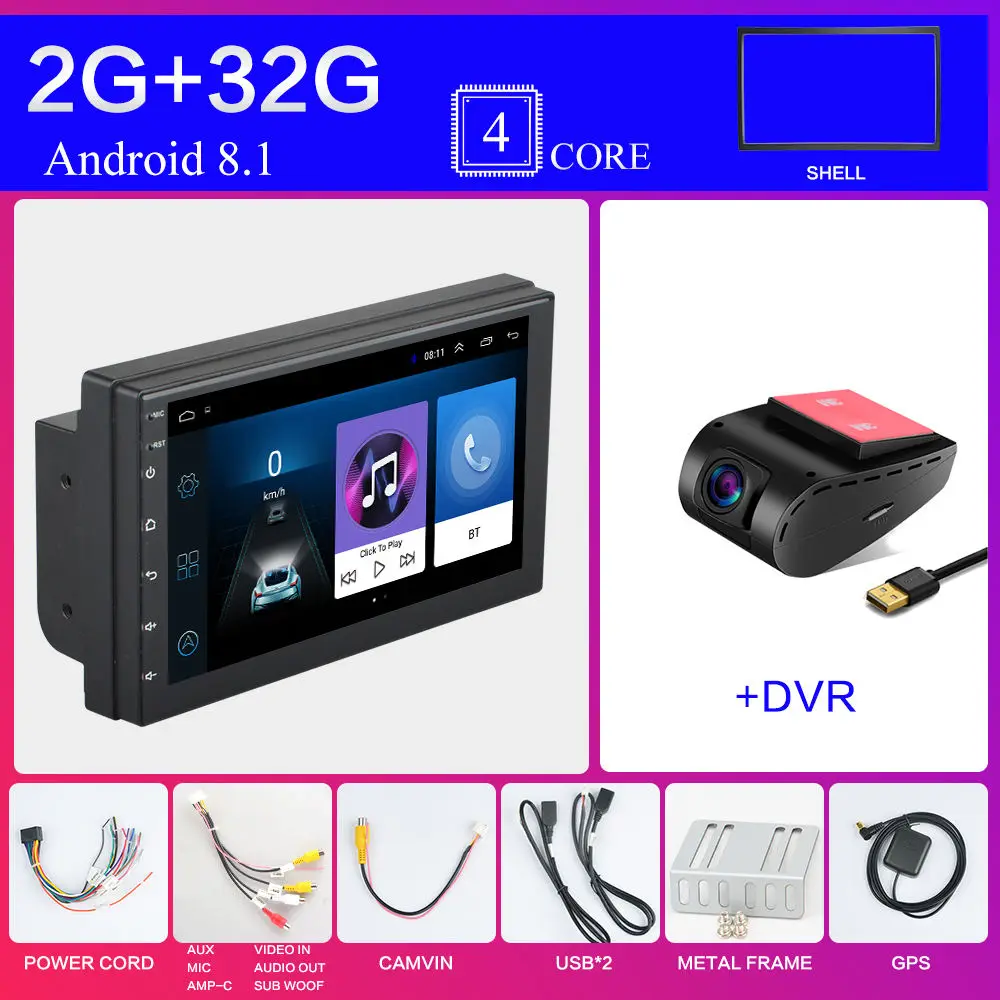 Коричневый 2 Din Android 8,1 Автомагнитола стерео без DVD " 1024*600 Универсальный Автомобильный плеер gps навигация Wifi Bluetooth USB Радио аудио плеер - Цвет: Коричневый