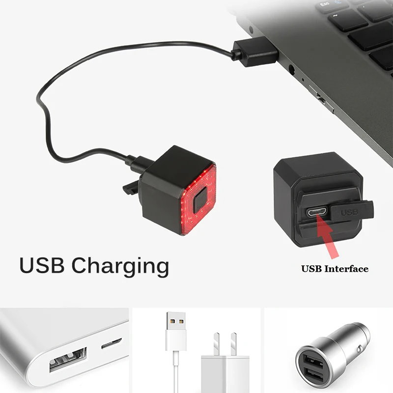 

Bicycle Rear Light For Bike Automatic Brake Induction Taillight MTB Cycling USB Rechargeable LED Safety Running Lamp Accessories