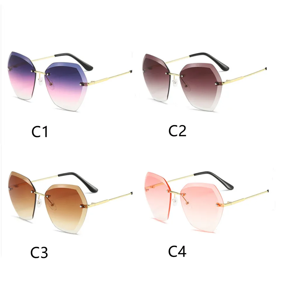 

New Fashion Brand Design Vintage Rimless Pilot Sunglasses Retro Cutting Lens Gradient Sun Glasses Female UV400