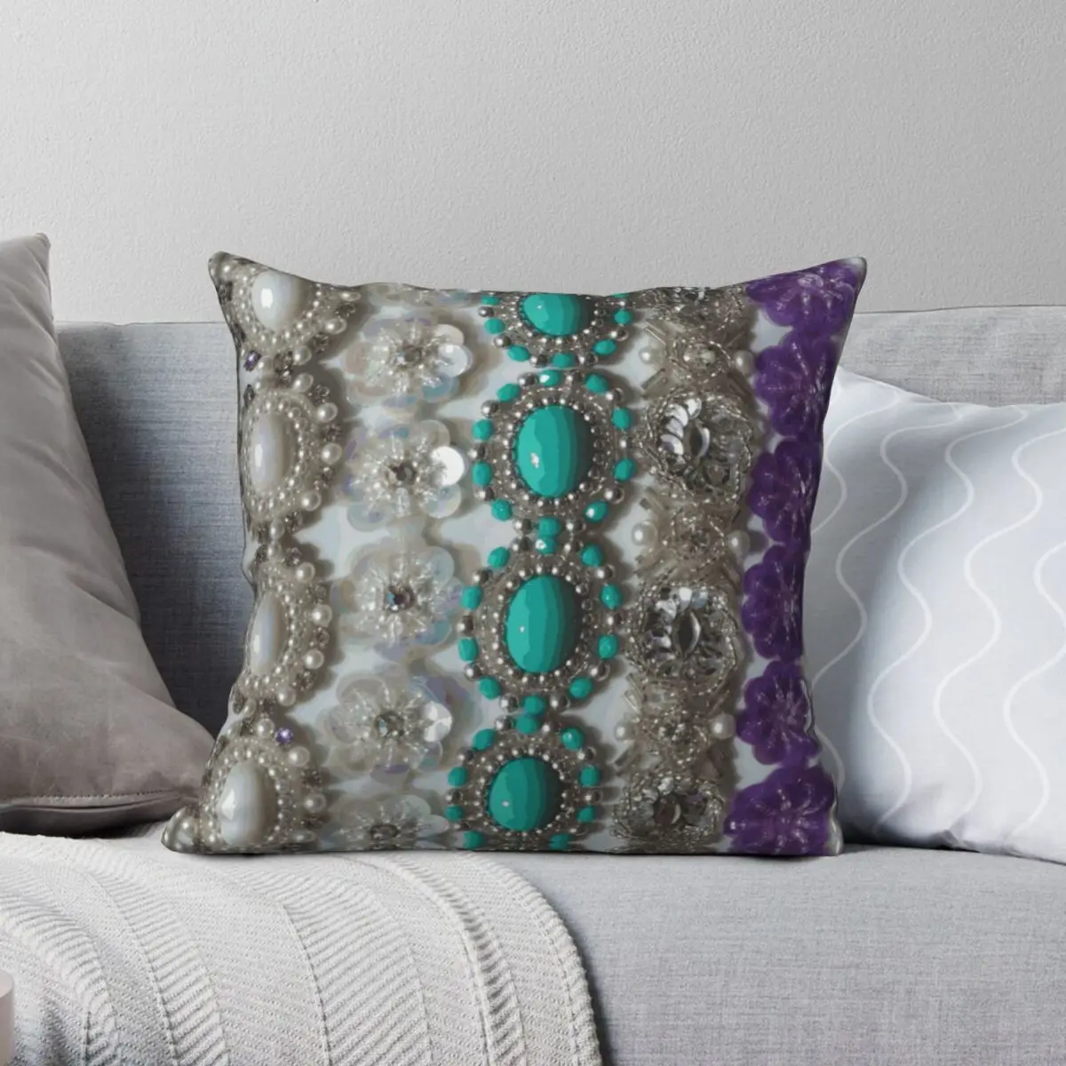 

Bling Silver Turquoise Pearl Purple Pillowcase Polyester Linen Velvet Printed Decor Throw Pillow Case Sofa Seater Cushion Cover