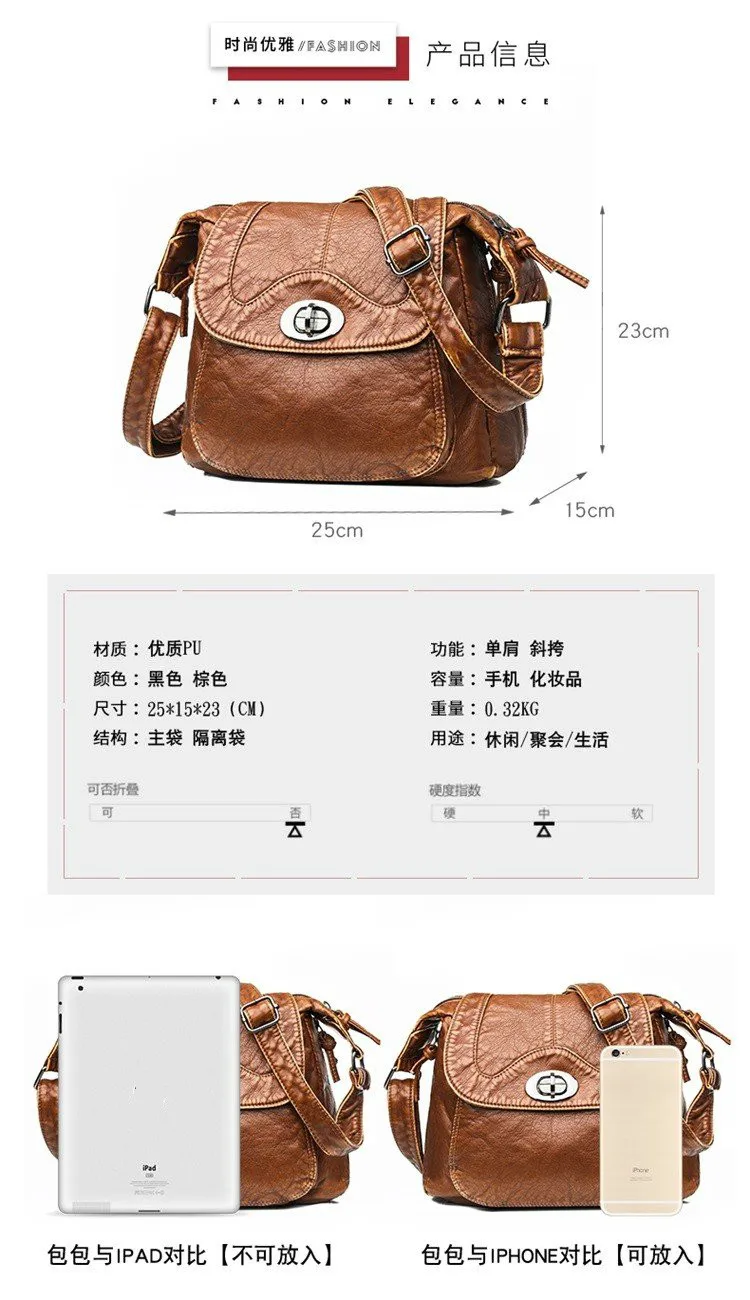 

Fashion For Luxury Handbags Women Bags Designer 2020 Vintage Crossbody Pu Leather Black Soft Washed Messenger Flap Bag