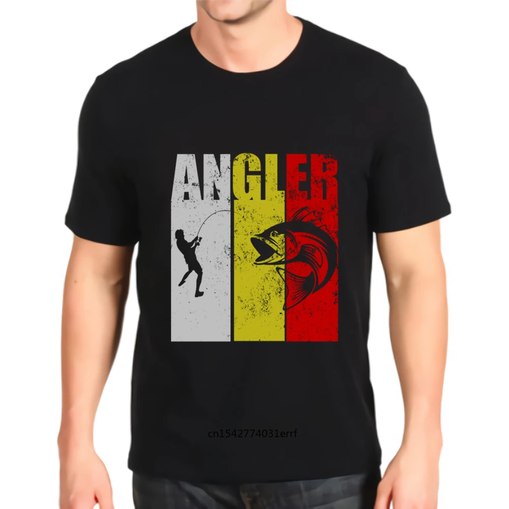 

Printed Tshirt New Fashion Angler Retro Vintage Angel Fishing Gift Idea Fish Top Mens Loose Customization Tees