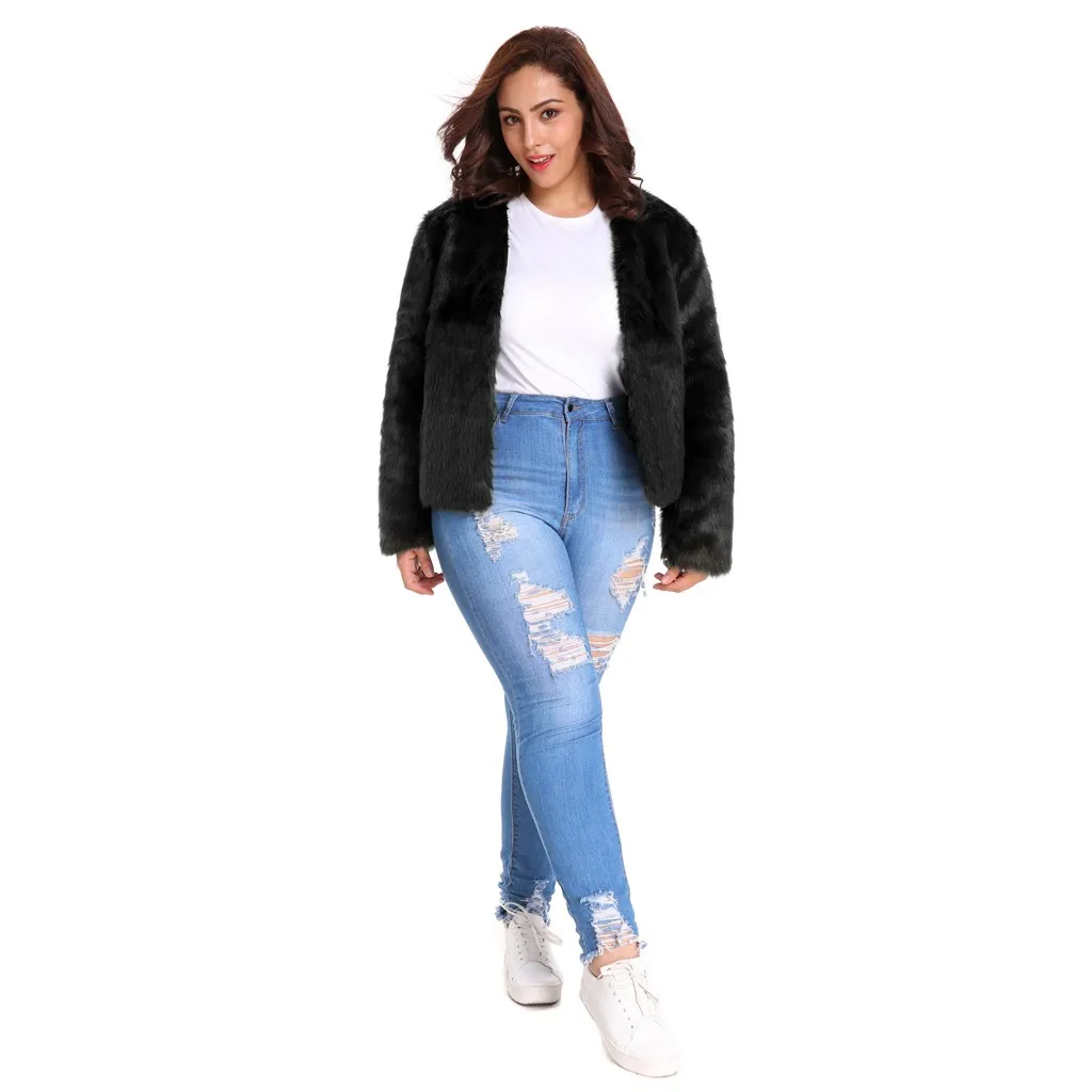 Женское осенне зимнее пушистое пальто из искусственного меха модель 2019 года