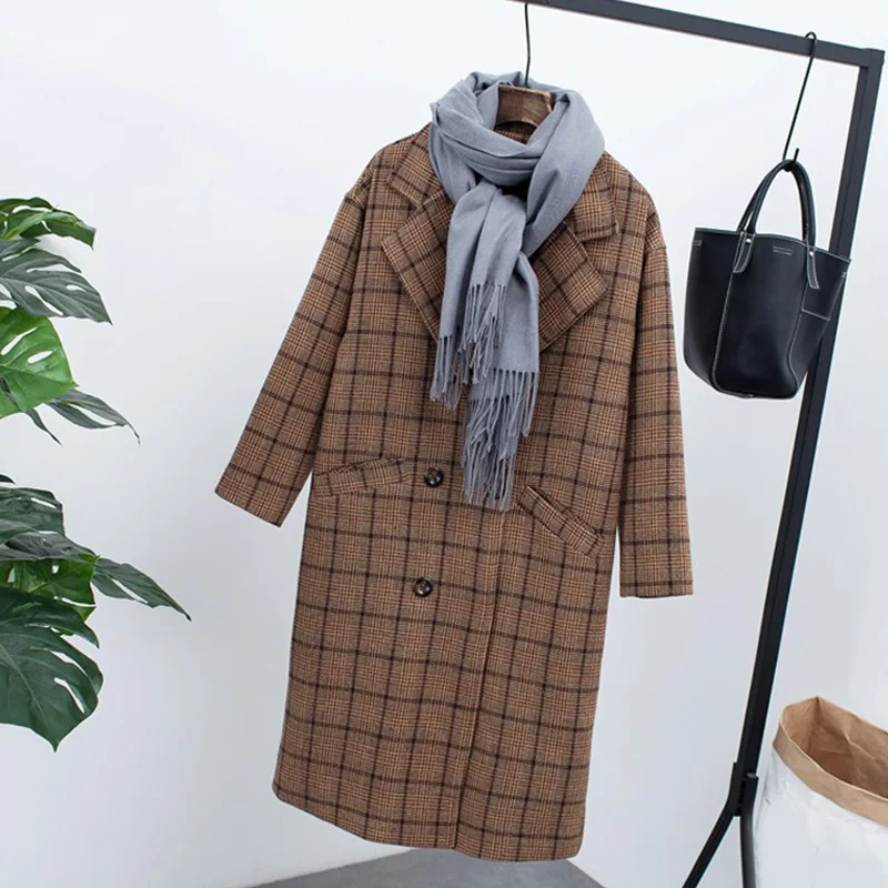 Зимнее бархатное пальто в клетку женские теплые клетчатые шерстяные флисовые