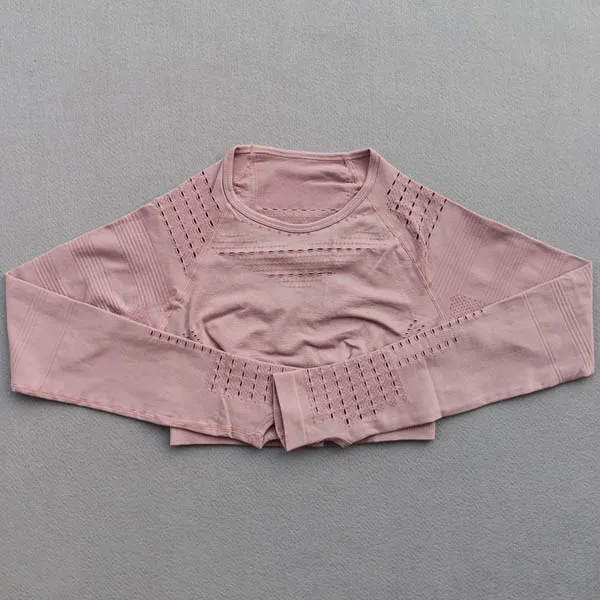 Pink top Женский бесшовный Набор для йоги, одежда для тренировок, Топ с длинным рукавом для фитнеса+ леггинсы с высокой талией, леггинсы, 2 предмета, спортивные костюмы - Цвет: Pink top