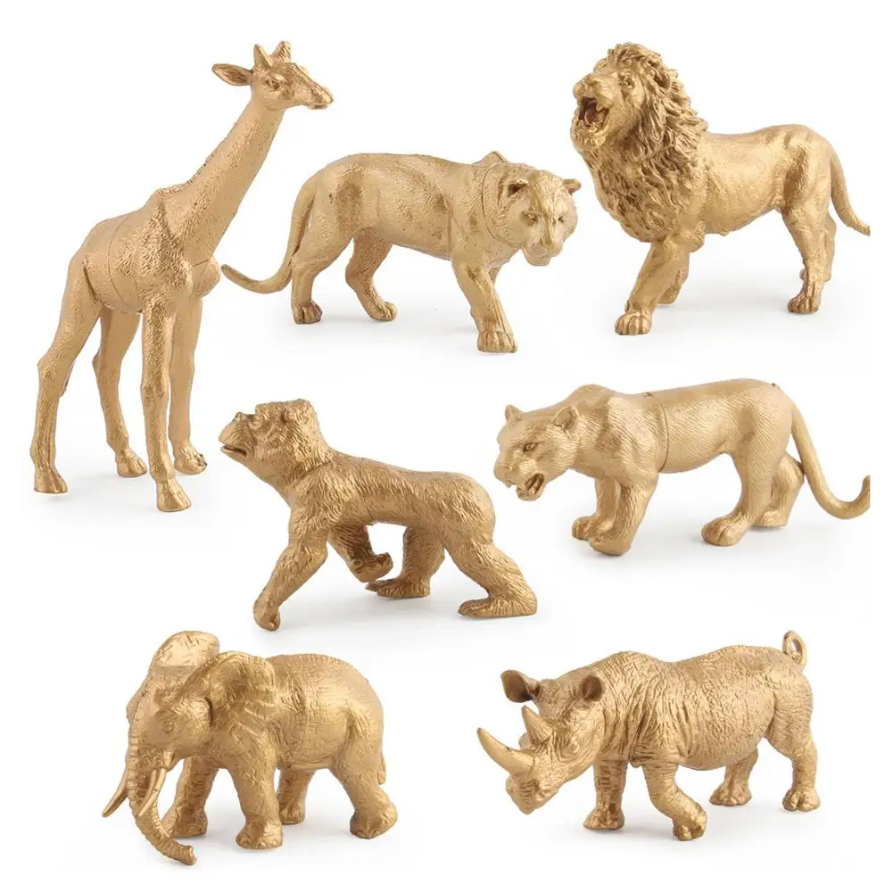 

7Pcs Simulation Animal Model Gold Version Doll Zoo Decoration Toy Room Decoration Plastic Forest Jungle Toys Holiday Gift