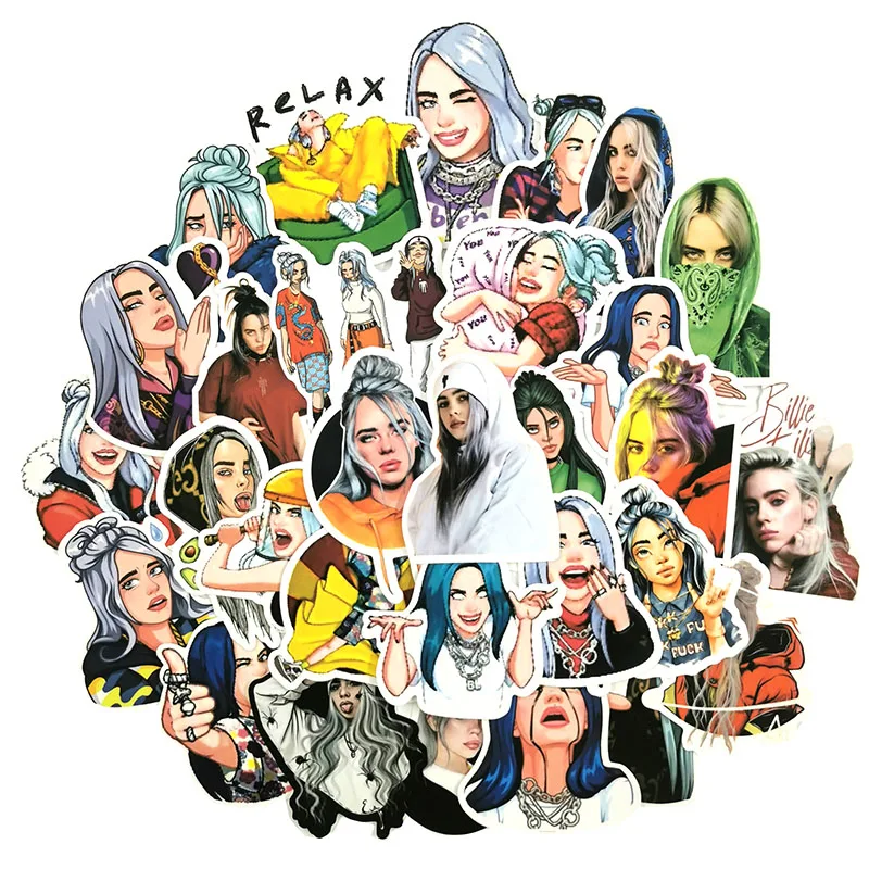 50 шт. в партии водонепроницаемый Billie Eilish стикер с рисунком из мультфильма для чемодан для скейтборда сноуборд гитара мотоцикл игрушечный Ноутбук наклейка