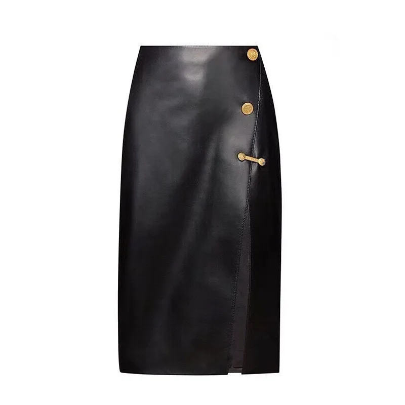 Женская юбка-карандаш из овечьей кожи шикарная кожаная юбка с высокой талией