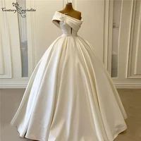 satin wedding dress dubai 2020 one shoulder ball gown bride dresses crystal flowers floor length plus size vestido de noiva