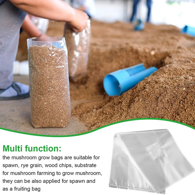 

100Pcs Mushroom Growing Bag Spawn Bags Thick 6 Mil Bags 5.9inchx13.8inch 0.2 Micrometre Filter Breathable Autoclavable