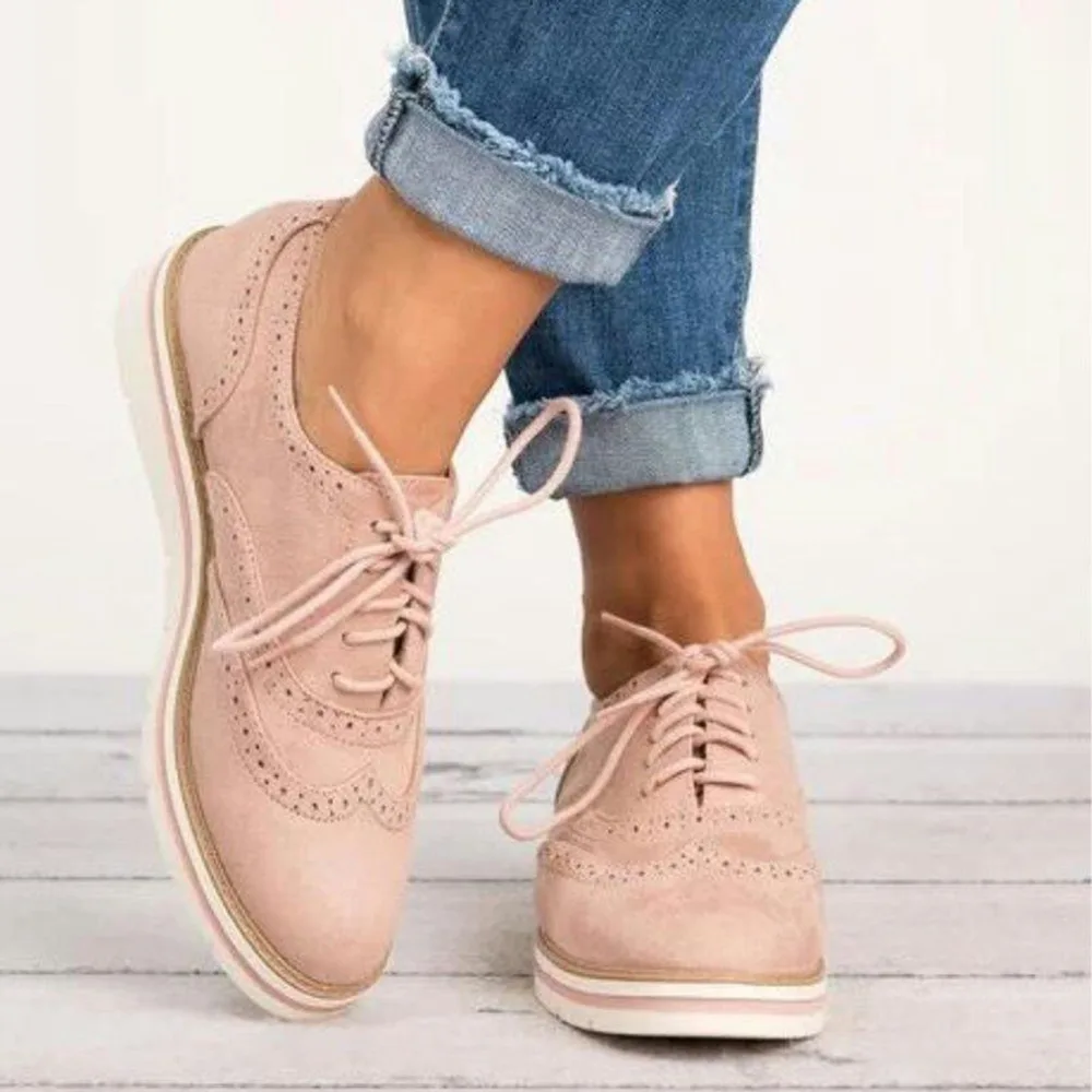 

Ladies Rubber Brogue Shoes Platform Oxfords British Style Creepers Cut-Outs Flat Casual Women Shoes Lace Up Footwear 5 Colors