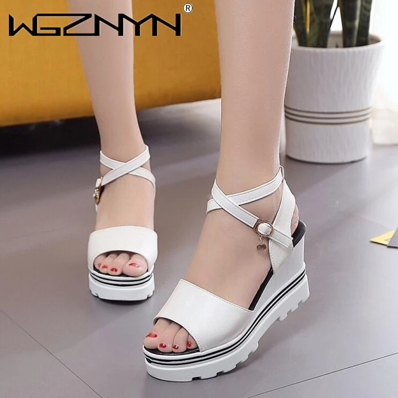 

Outdoor Comfortable Muffin Thick Bottom Fish Mouth High Heel Platform Shoes Woman Sandals Wedge Sandals Female Sandalias Mujer