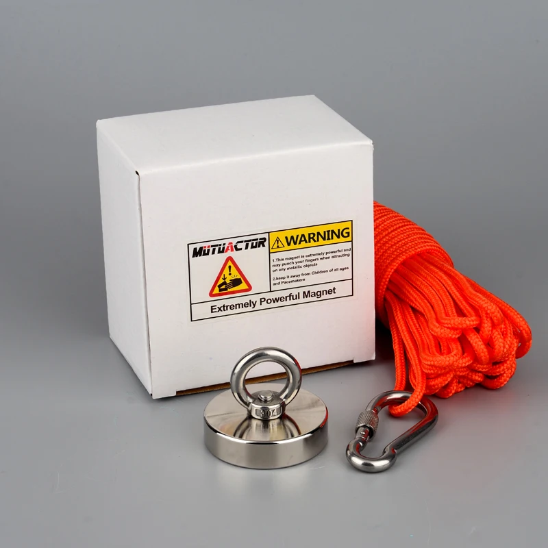 

180Kg Strong Neodymium Permanent N52 Magnets Magnet Round Powerful Fishing Magnet with 10m Rope and Box Magnetic Material Base