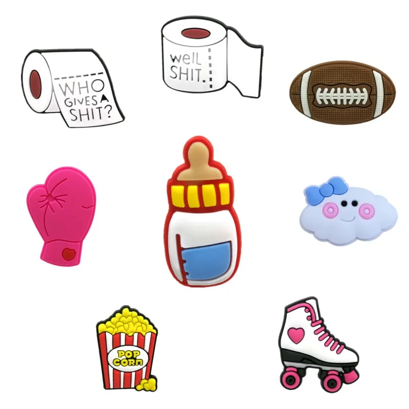 1PCS PVC simple Brooch Cloud popcorn baby bottle toilet roll football pink mittens skates pins lovely Icon Badge on Backpack
