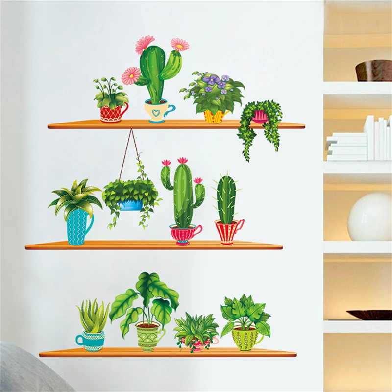 

3D Effect Pastoral Fresh Wall Sticker Plant Cactus Wall Decals Nursery Children Window Home Decor Wall Decal Art Poster