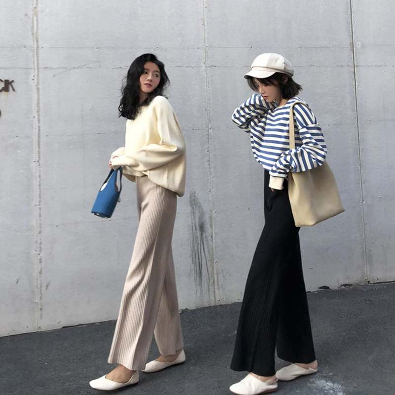 DICLOUD корейские длинные брюки женские зимние свободные с эластичной резинкой на