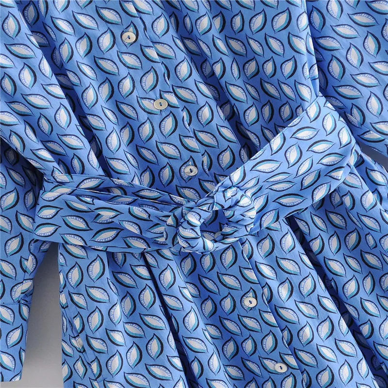 

2020 ZA Print Dress Women With Belt Lapel Collar Long Sleeve Chic Hidden Side Pocket Front Button Elegant Summer Dresses Female