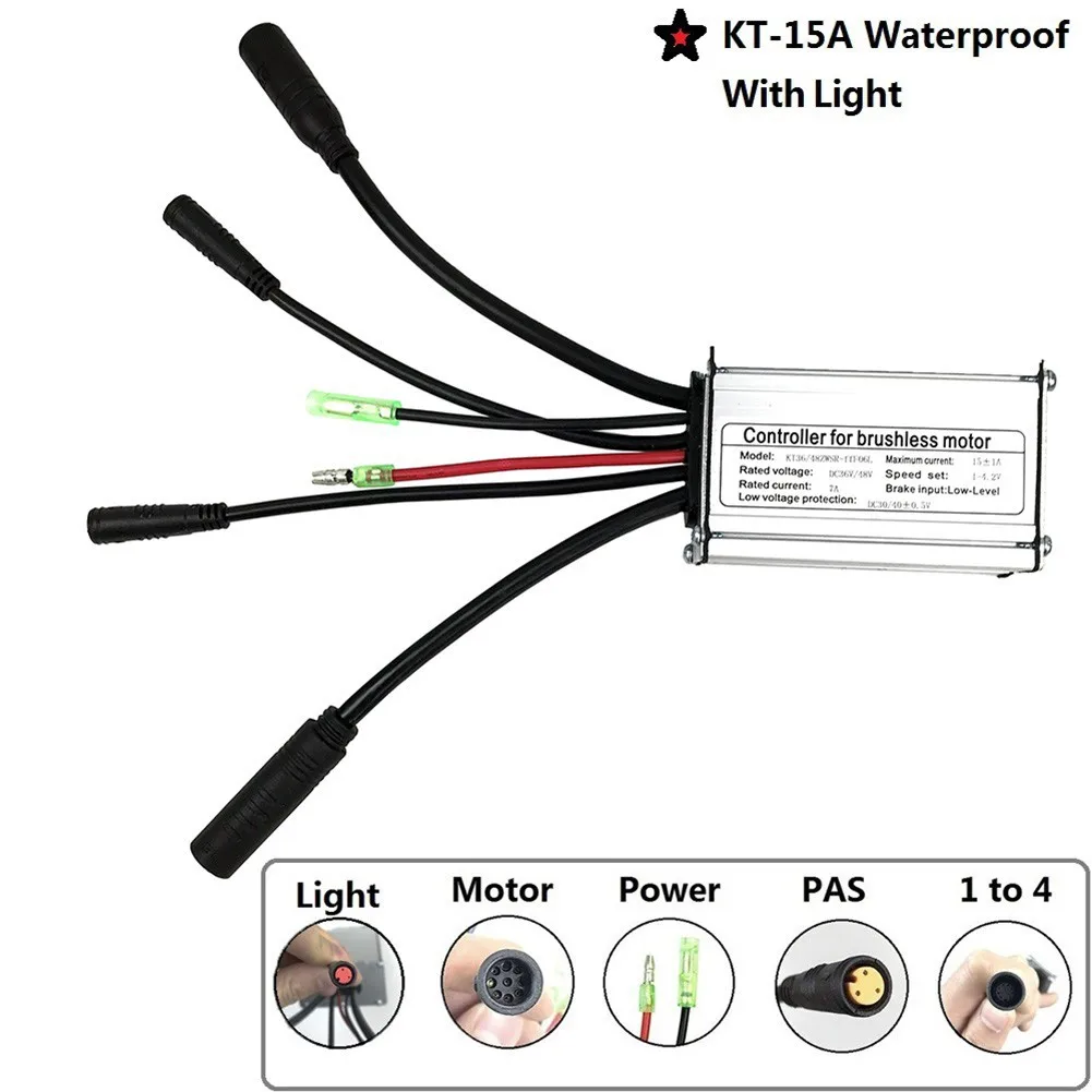 

36/48V KT15A Ebike Waterproof Controller With Lightline For 250W Brushless Motor Bicycle 6 Tube Square Wave Controller