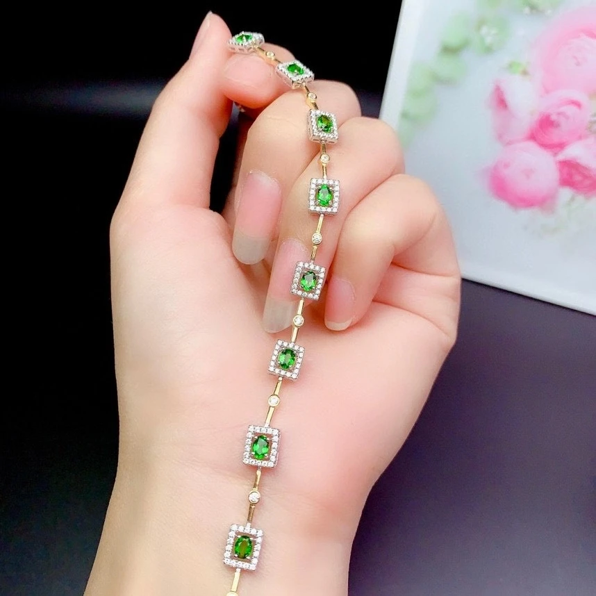 2020 Новые Элегантные Зеленый диопсид драгоценный камень браслет для женщин