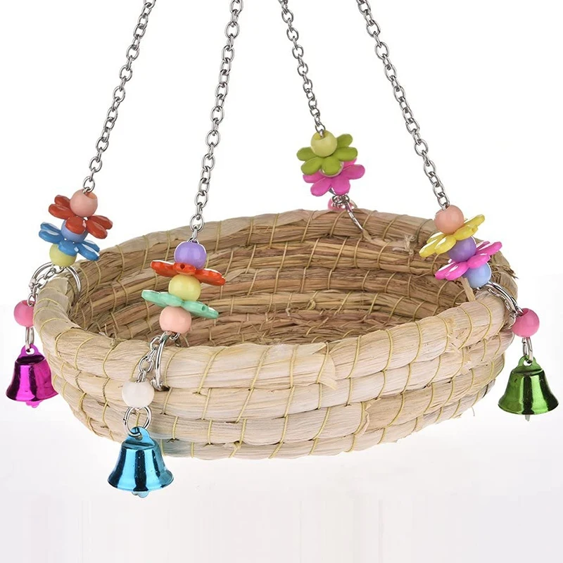 

Woven Straw Nest Nest Bed Big Bird Swing Toy, with Bells, Parrot Parrot, Parrot, Canary Hamster, Chinchilla, Cage