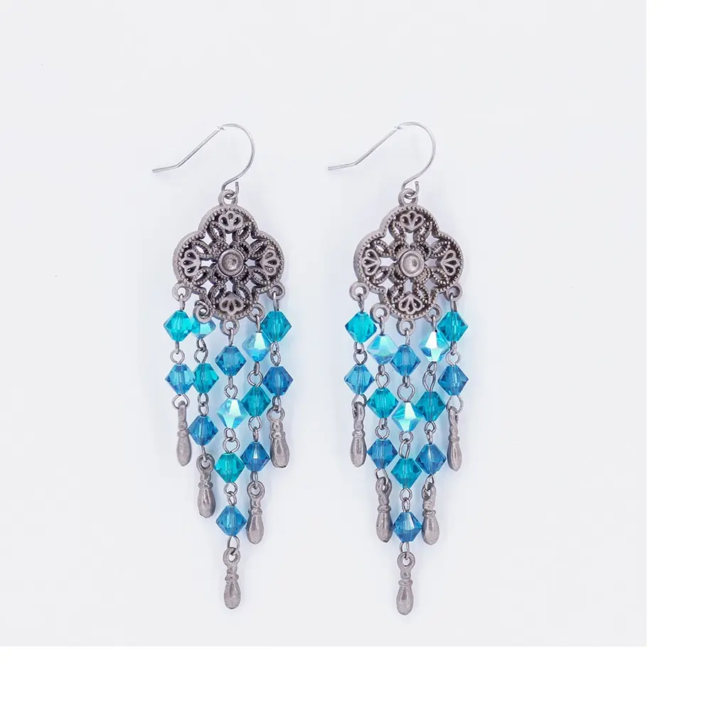 

Fratelli Handmade Vintage Hollow Long Earrings For Women Jewelry Ethnic Purple Stone Beaded Earrings