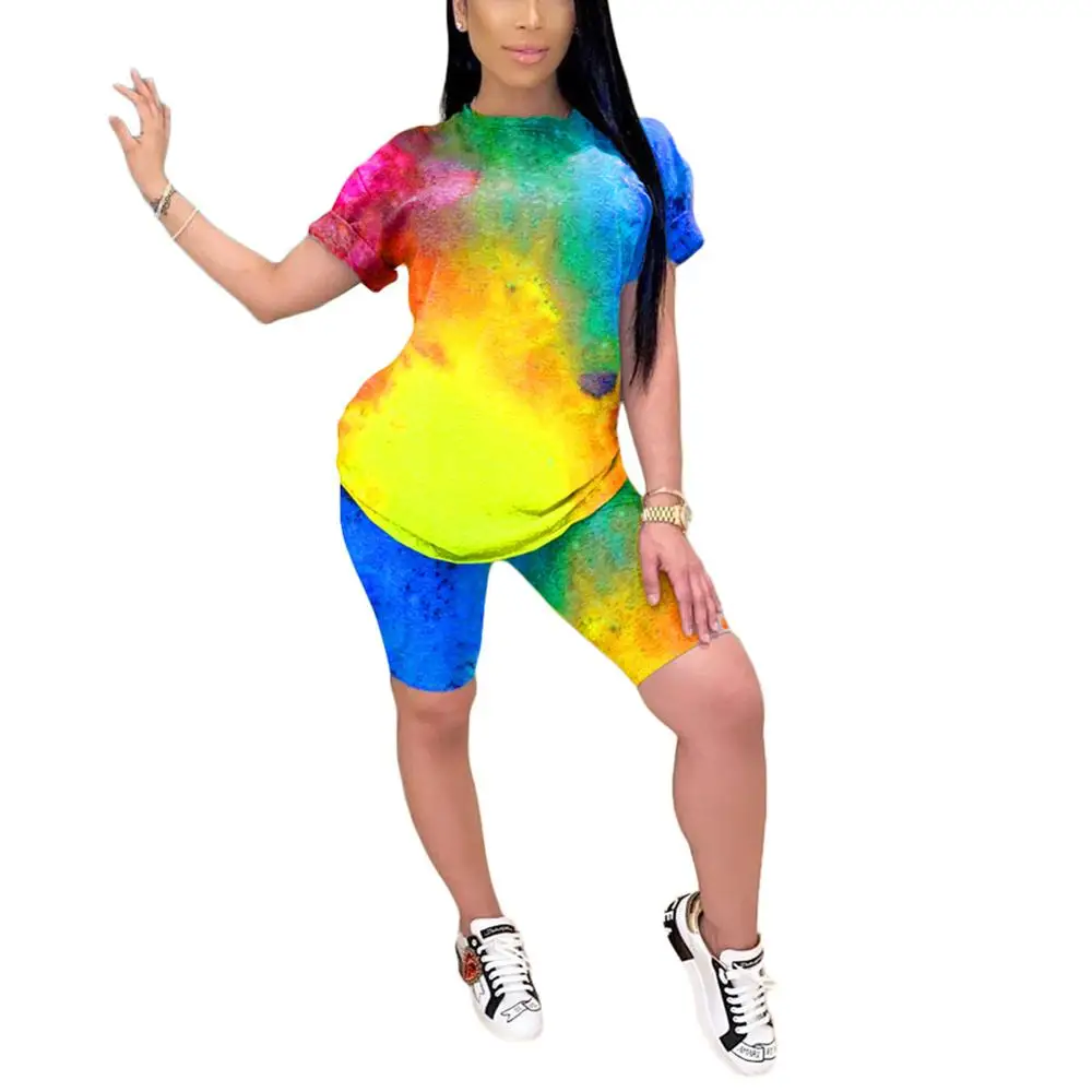 Женский летний спортивный костюм Tie Dye комплект из двух предметов короткий топ на