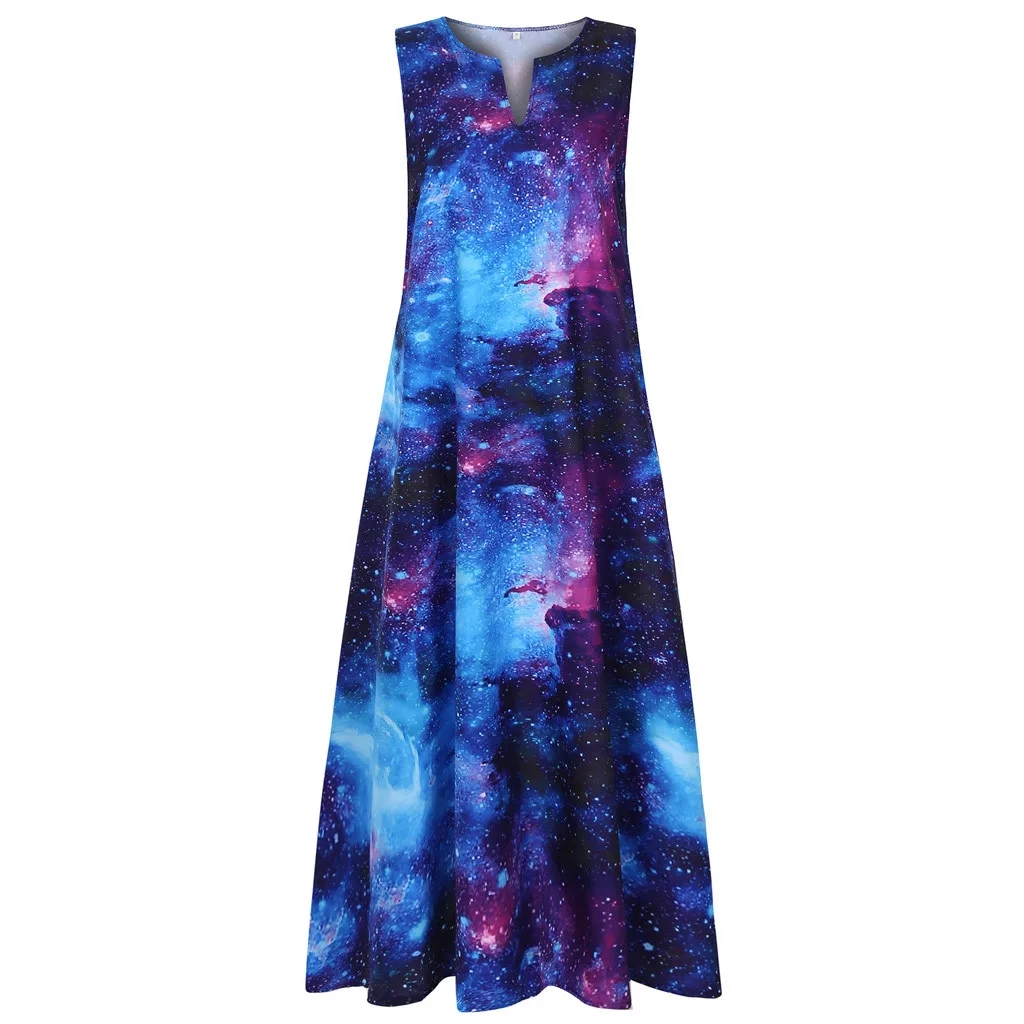 

2021 Women Plus Size Print Dress Daily Casual Sleeveless Vintage Bohemian V-neck Maxi Dress Fashion High Quality Comfy Dresses