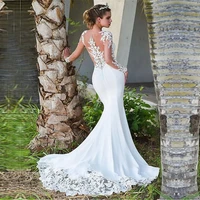 elegant wedding dress white sweetheart neck floor floral cutout lace mermaid wedding party de fiesta robe de soiree