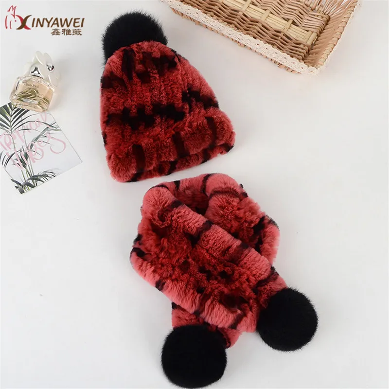 Детские комплекты из натурального меха кролика Рекс вязаный шарф с шапкой шарфы