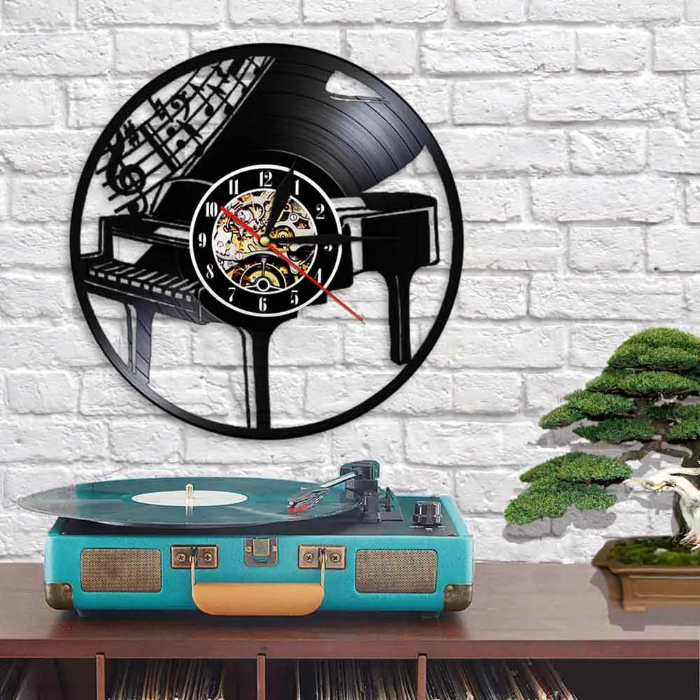 Музыкальные настенные часы с пианино винтажный домашний декор виниловой