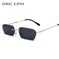 oec cpo fashion rimless sunglasses women vintage brand design ladies transparent lens sun glasses for women rectangle uv400 o94